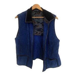 Vintage ANNIKKI KARVINEN Black/Cobalt Blue Striped Vest Cotton Jacket Size L